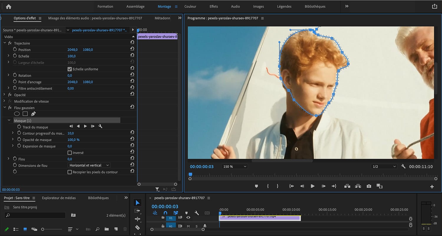Masque sur Premiere Pro : flouter un visage avec suivi - Tuto-vidéos